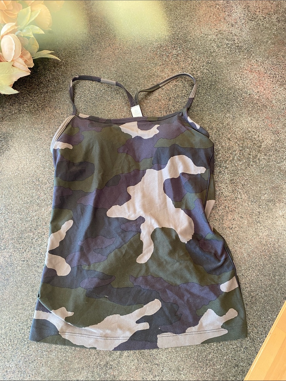 aerie Camo Spaghetti-Strap Tank Top with built in bra.